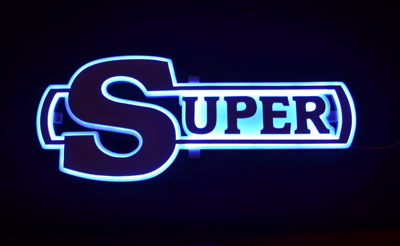 Spegelskylt LED Super, stor, 12/24V, blå