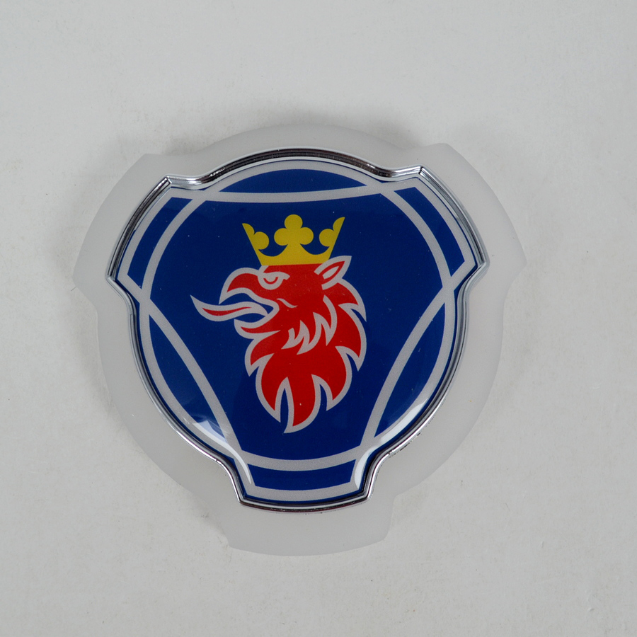 Spegel LED-platta, blå med röd griffin Scania, exteriör, för grill, 12/24V
