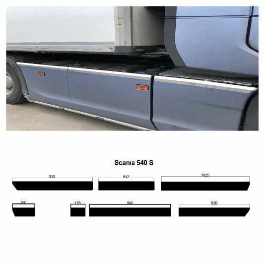 Övre list för tank sidispoiler i rostfritt stål för Scania S/R 2017+ Long Base