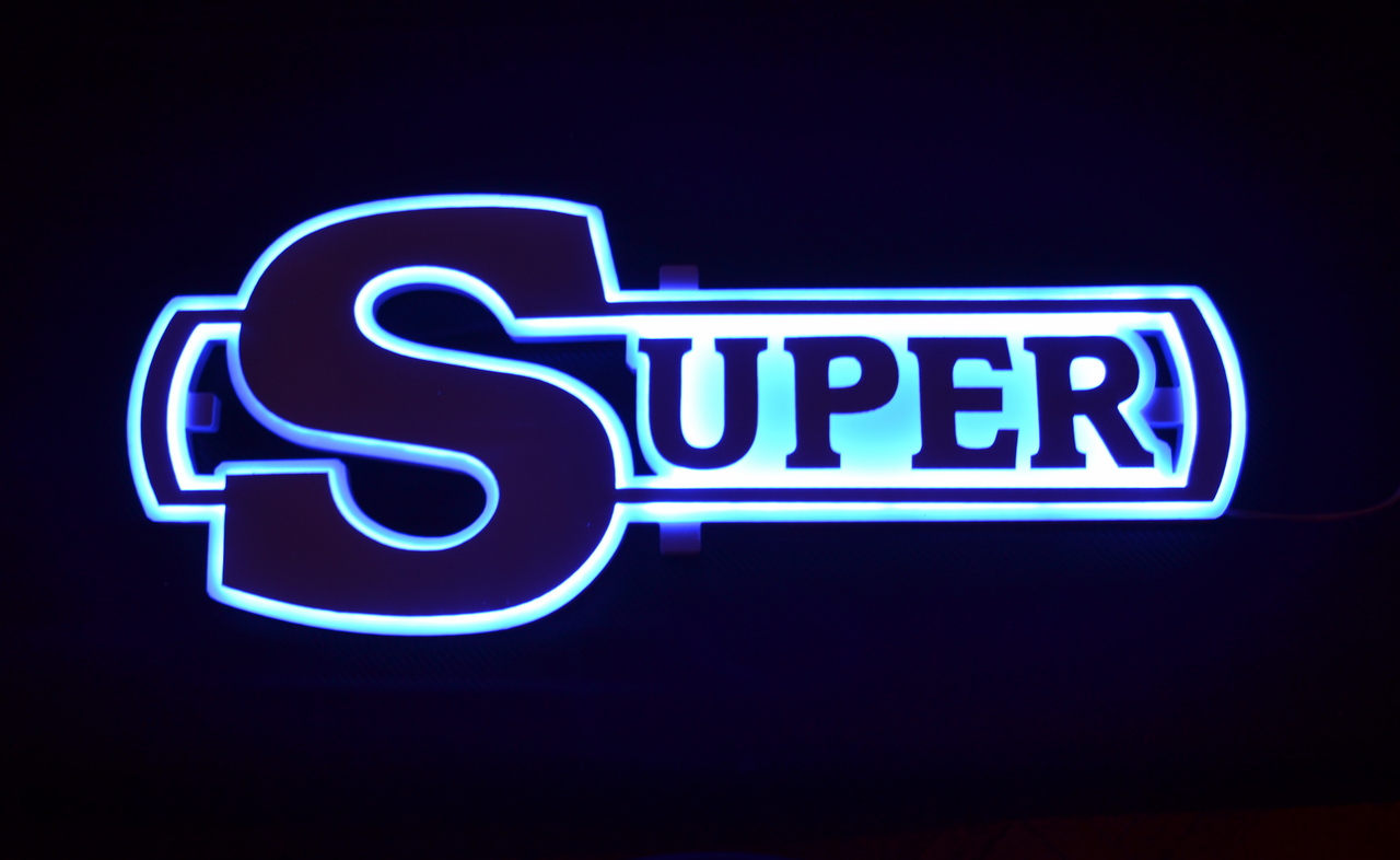 Spegelskylt LED Super, stor, 12/24V, blå